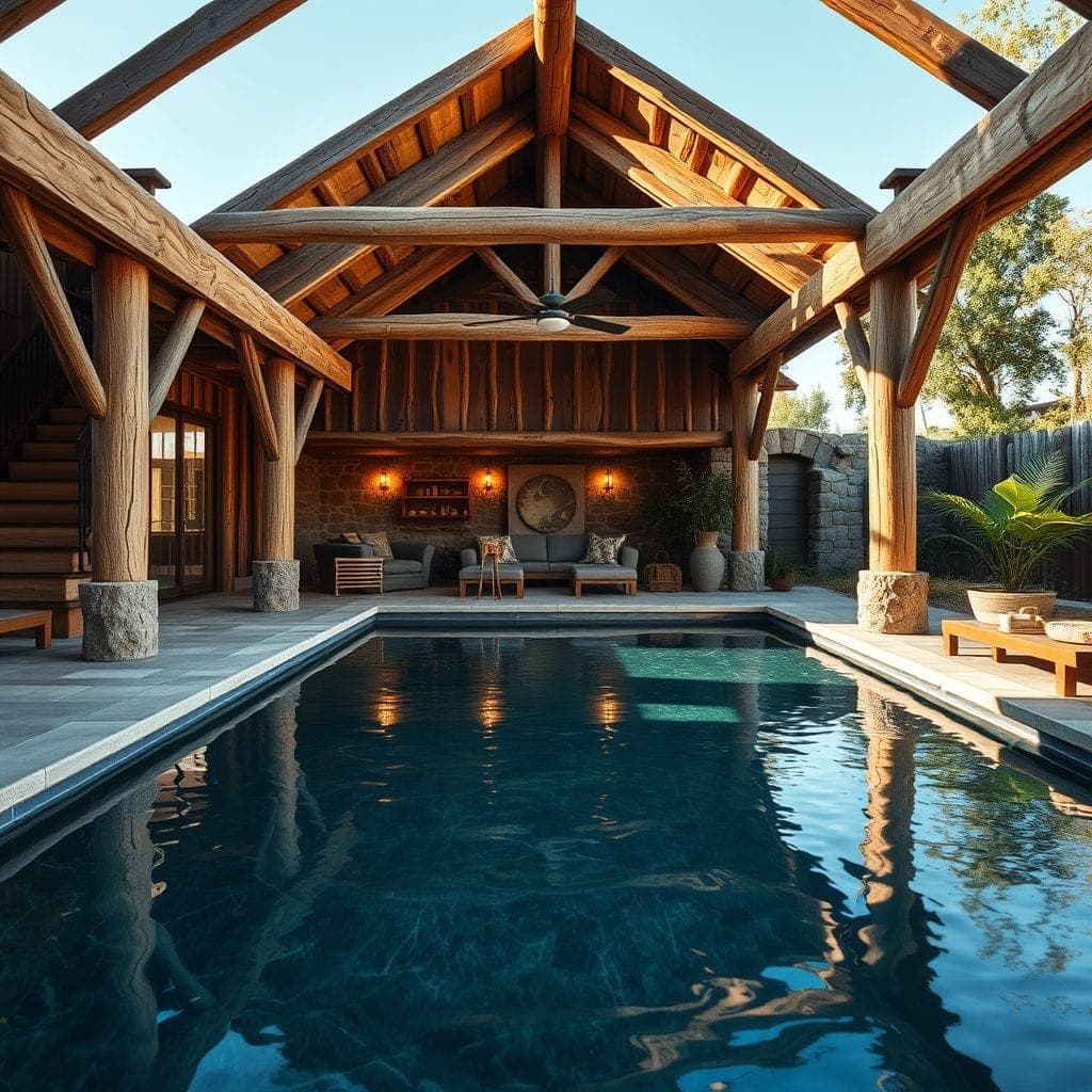 Rustic Outdoor Pool Area design example 4
