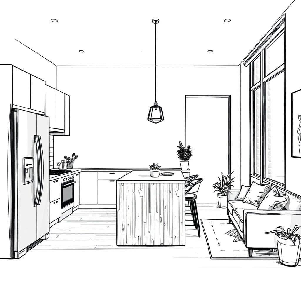 Sketch Kitchen Living Combo design example 1