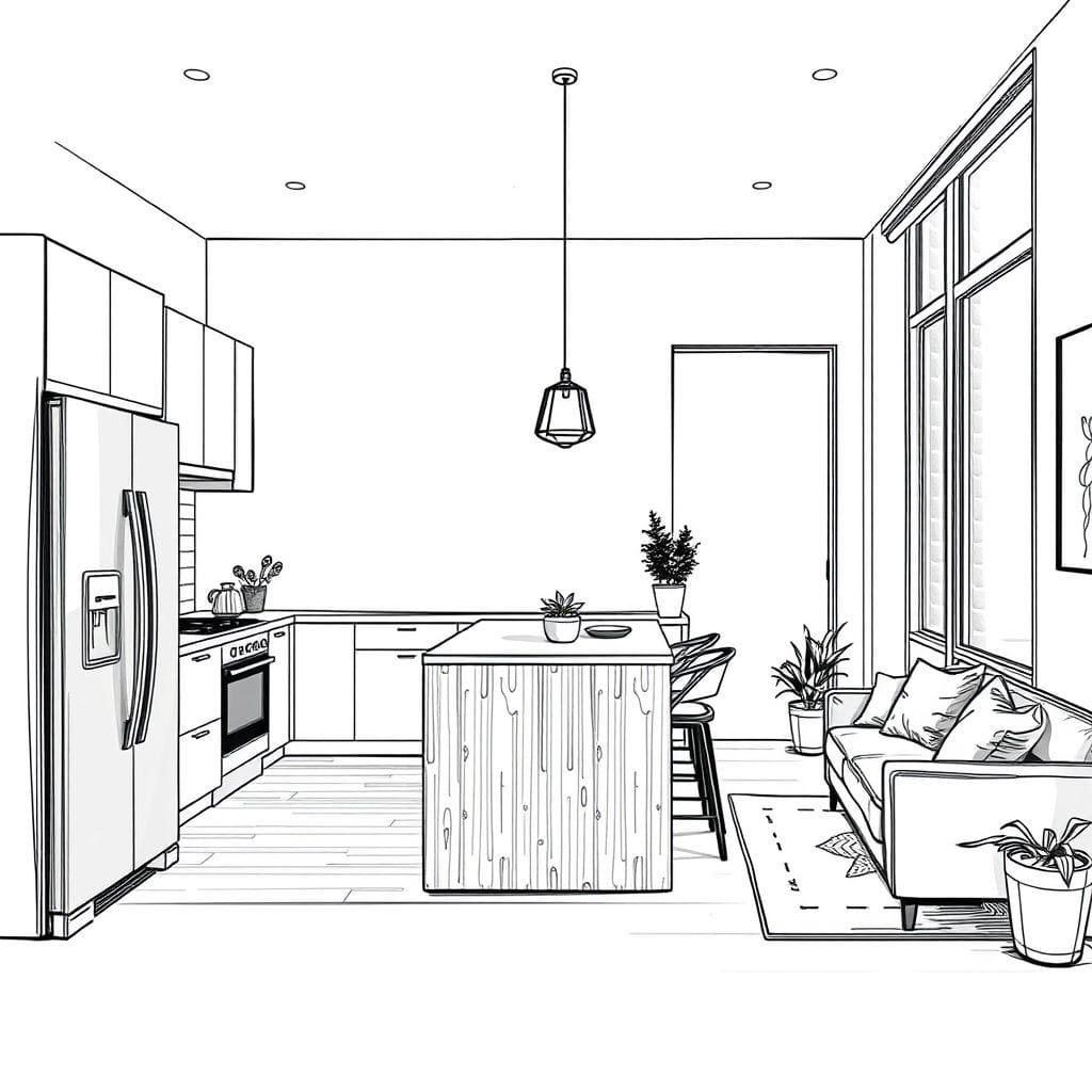 Sketch Kitchen Living Combo design example 1