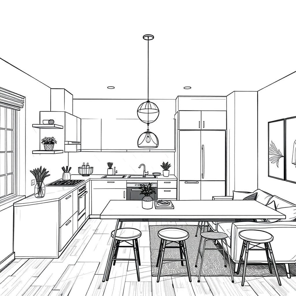 Sketch Kitchen Living Combo design example 4
