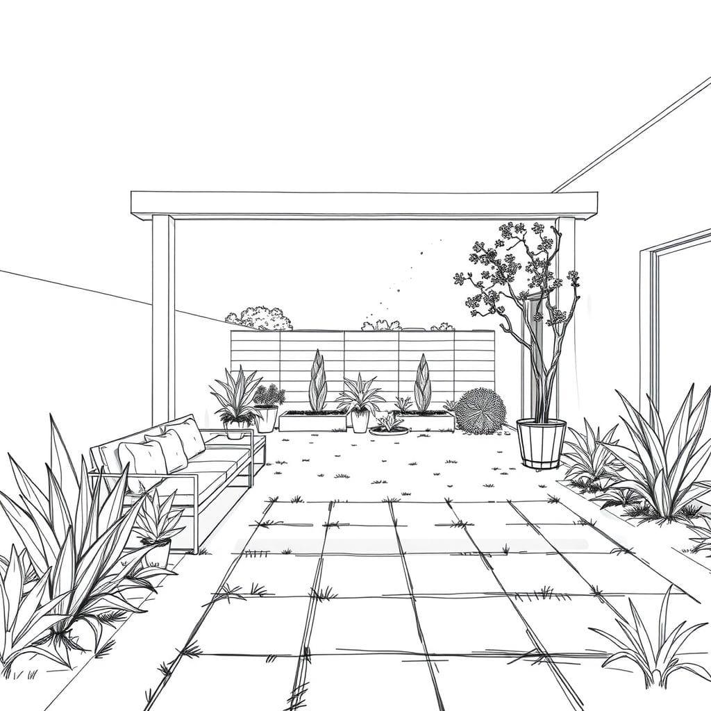 Sketch Outdoor Garden design example 2