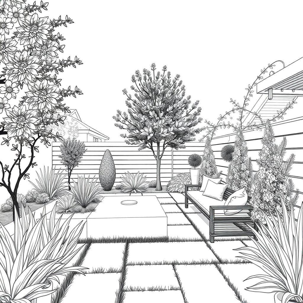 Sketch Outdoor Garden design example 3