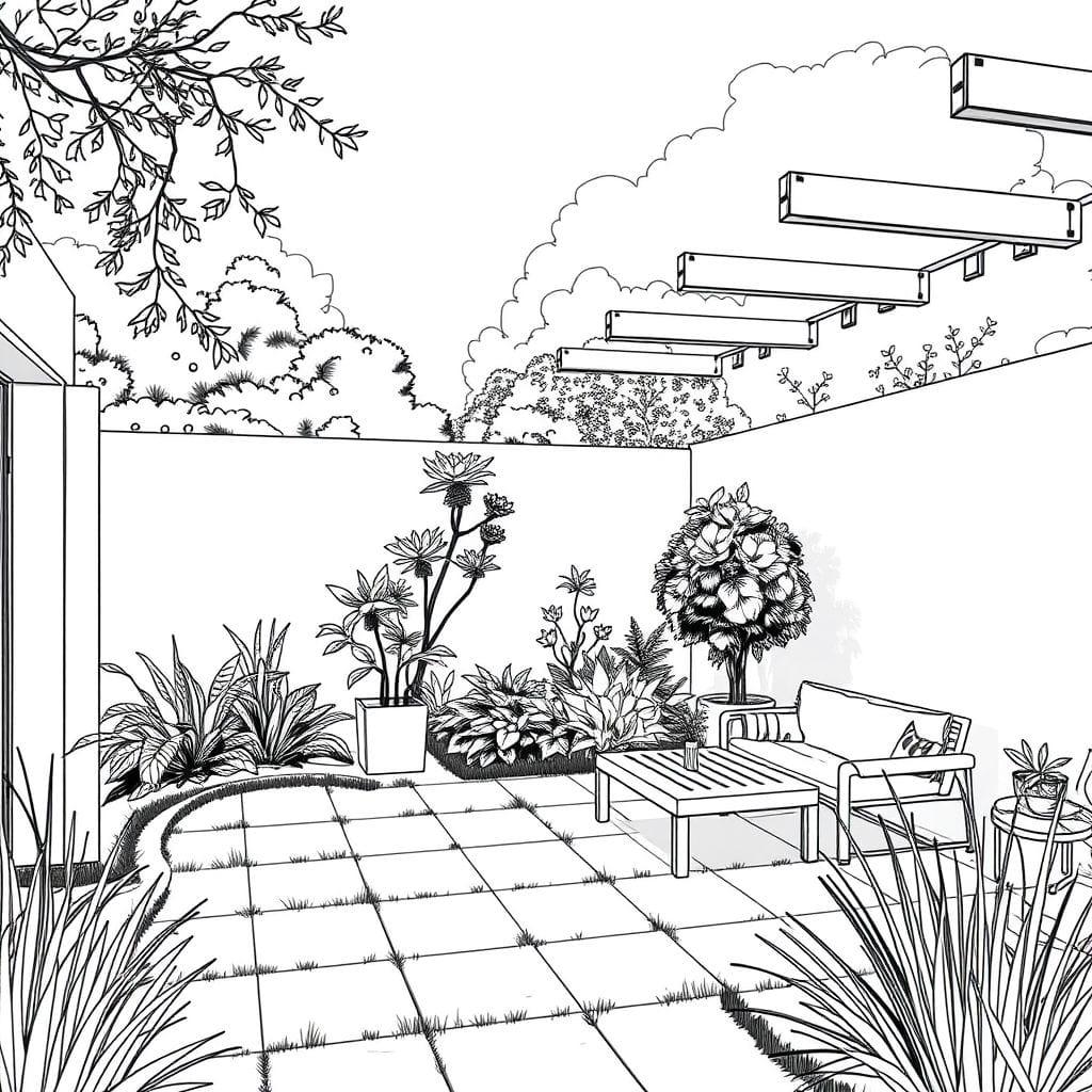Sketch Outdoor Garden design example 4