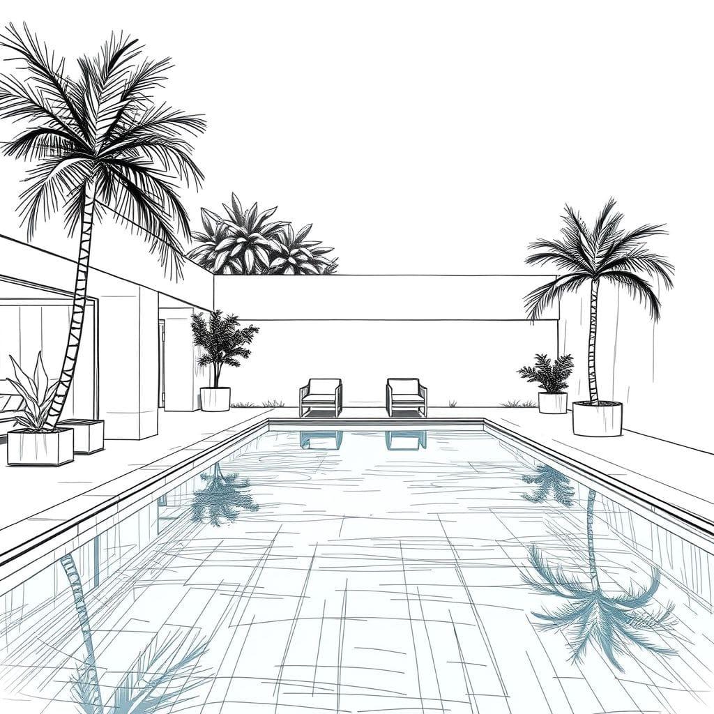 Sketch Outdoor Pool Area design example 1