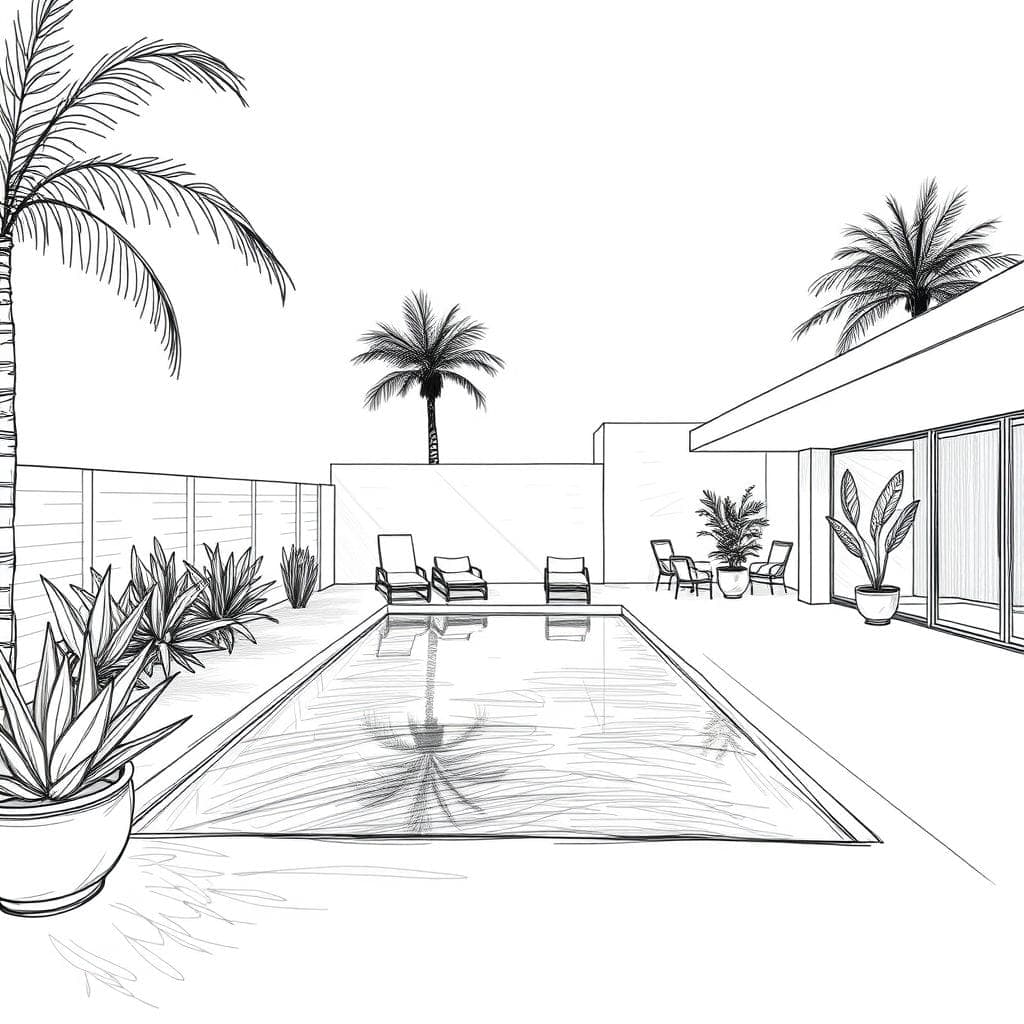 Sketch Outdoor Pool Area design example 2