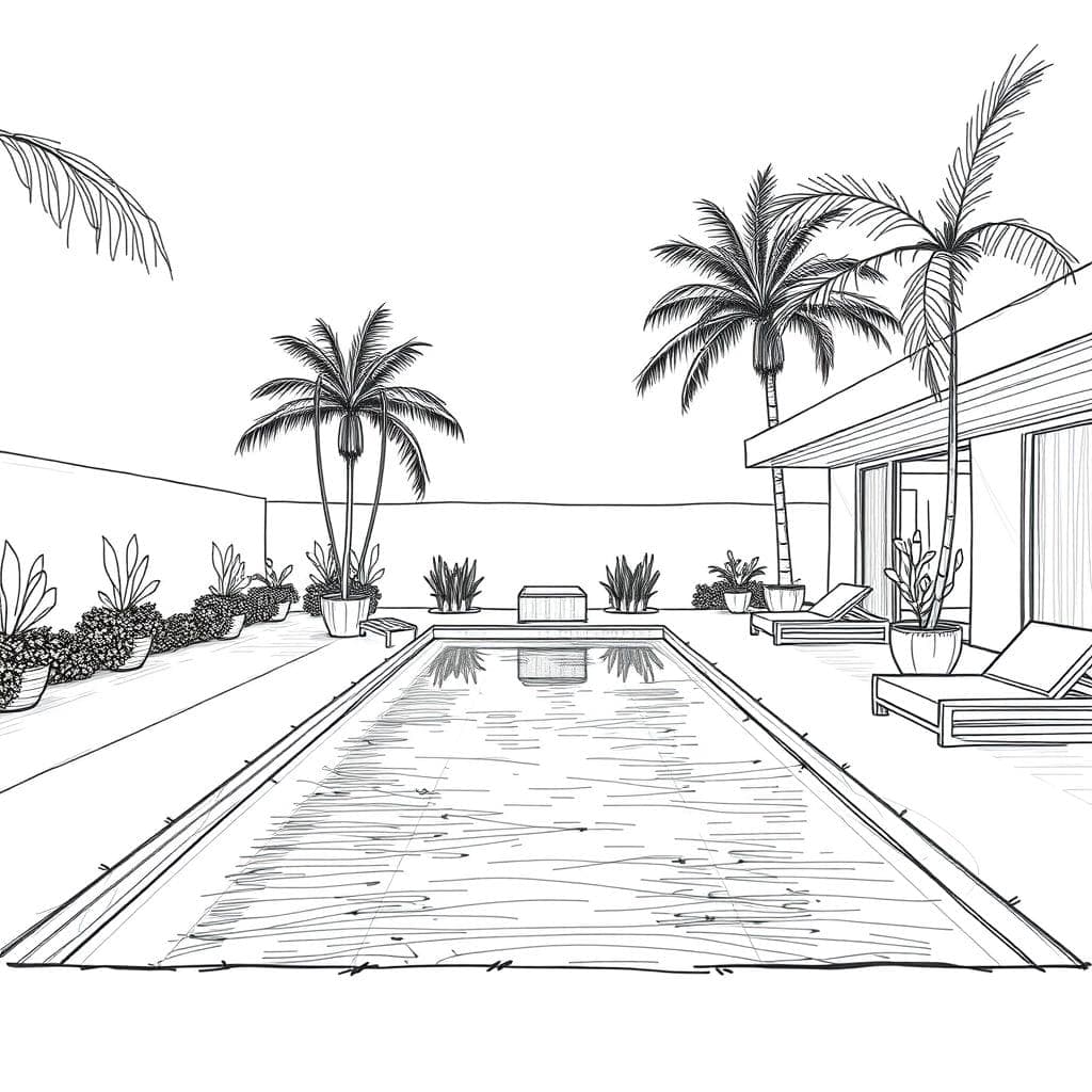 Sketch Outdoor Pool Area design example 3
