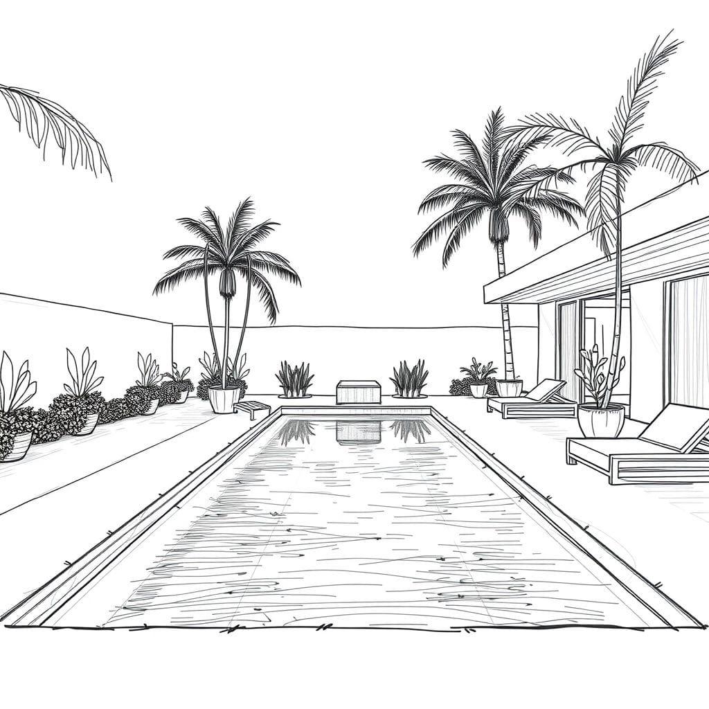 Sketch Outdoor Pool Area design example 3