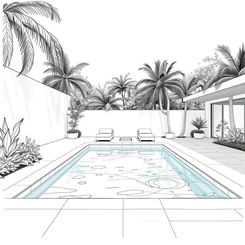 Sketch Outdoor Pool Area design example 4