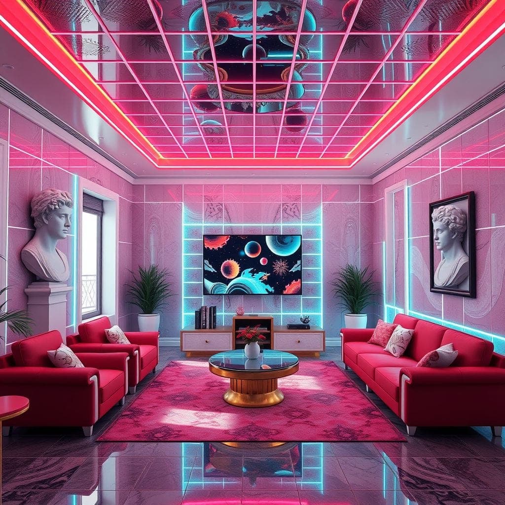 Vaporwave Entertainment Room design example 1