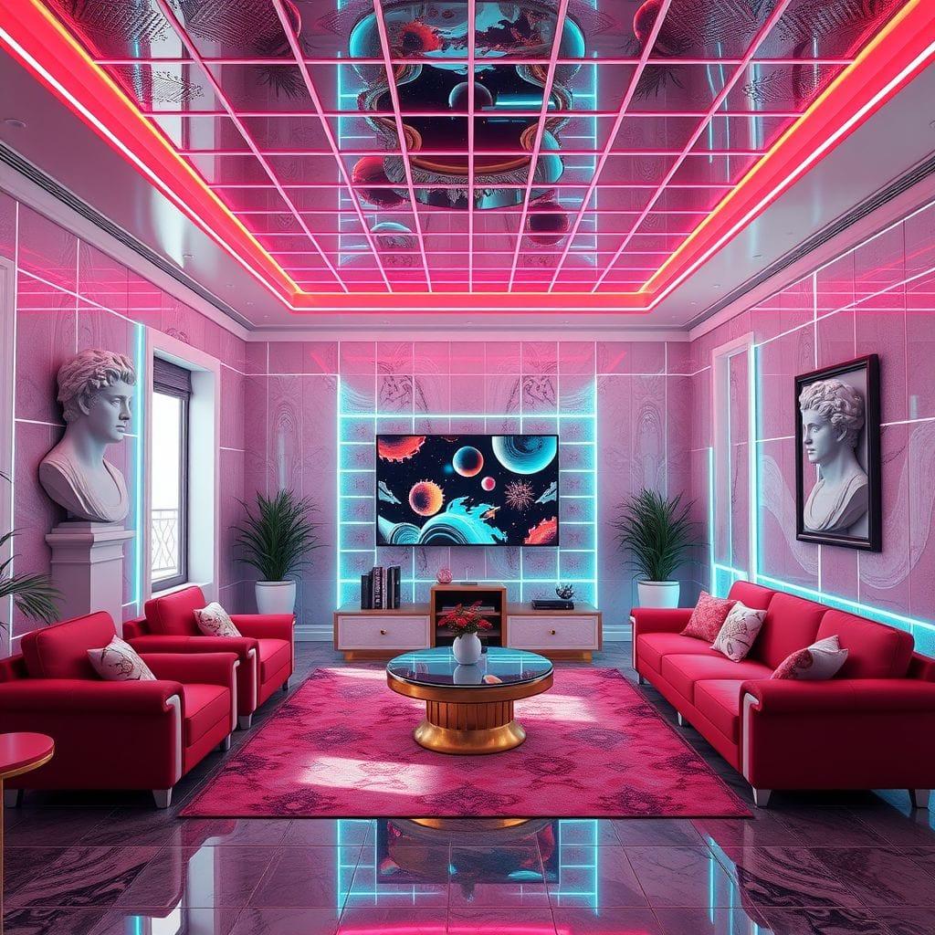 Vaporwave Entertainment Room design example 1
