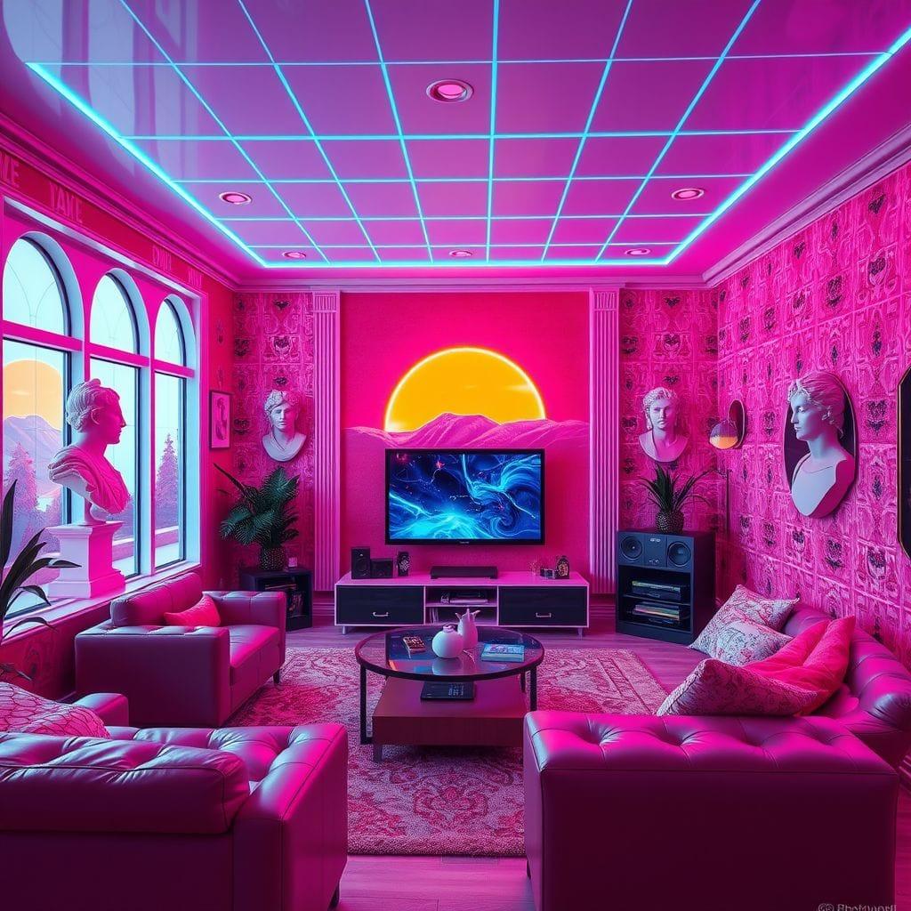 Vaporwave Entertainment Room design example 3