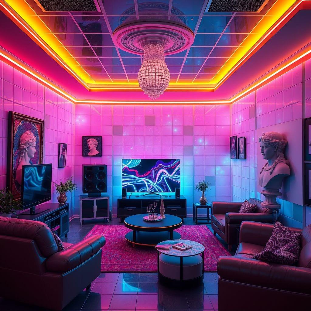 Vaporwave Entertainment Room design example 4