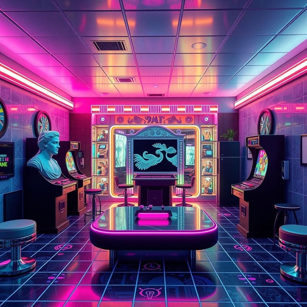 Vaporwave Game Room design example 1