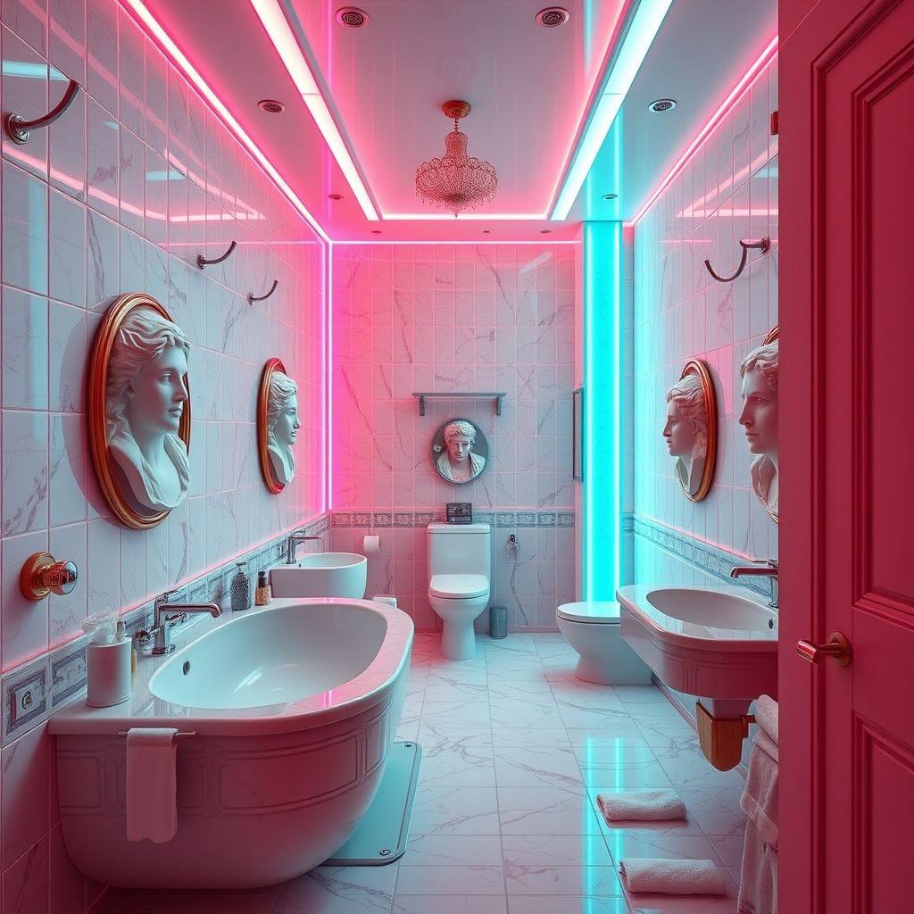 Vaporwave Hotel Bathroom design example 1