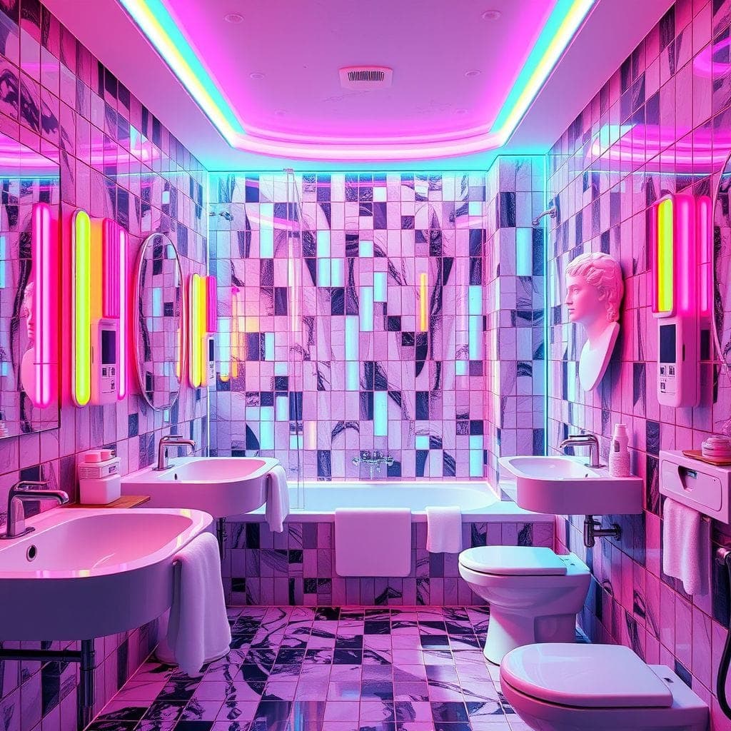 Vaporwave Hotel Bathroom design example 2