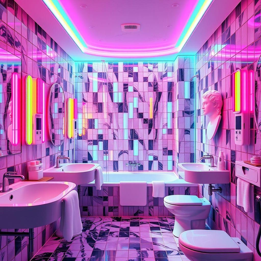 Vaporwave Hotel Bathroom design example 2