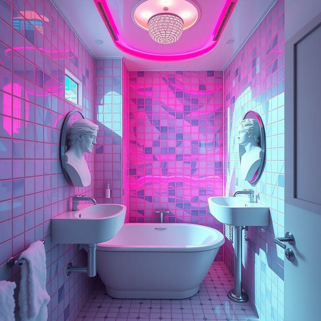 Vaporwave Hotel Bathroom design example 3