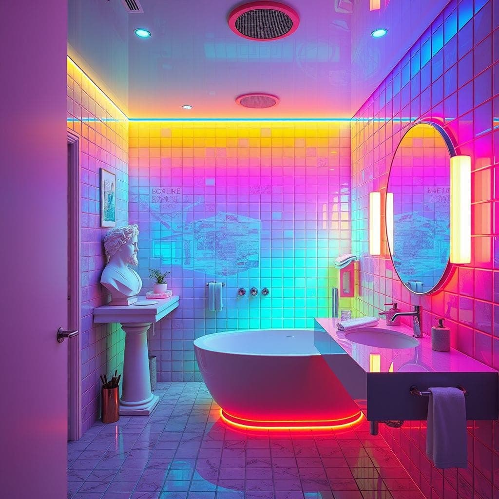 Vaporwave Hotel Bathroom design example 4