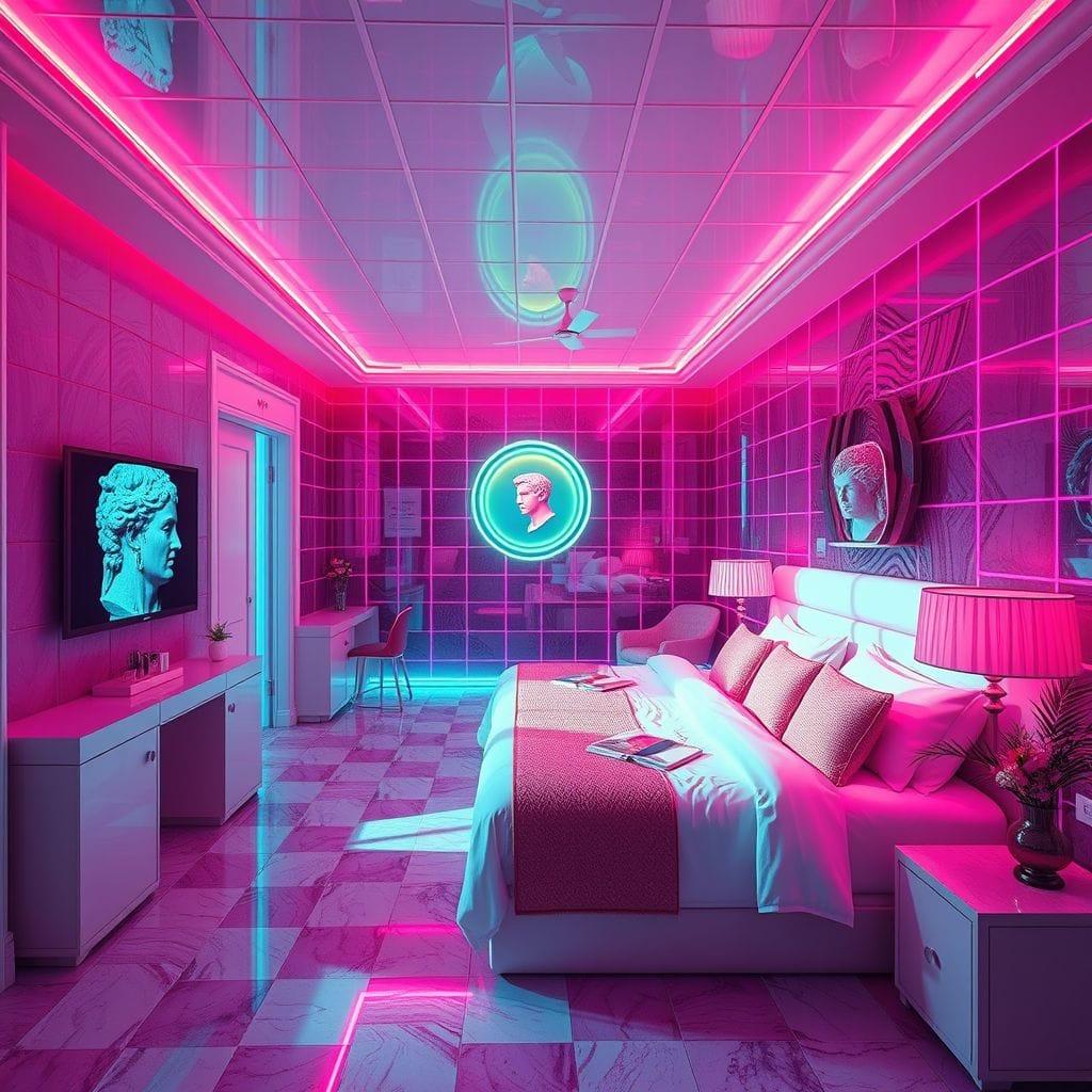 Vaporwave Hotel Room design example 1