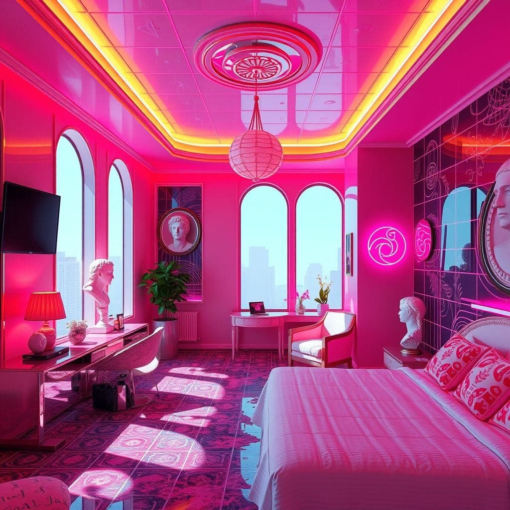 Vaporwave Hotel Room design example 2