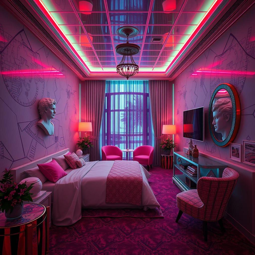 Vaporwave Hotel Room design example 3