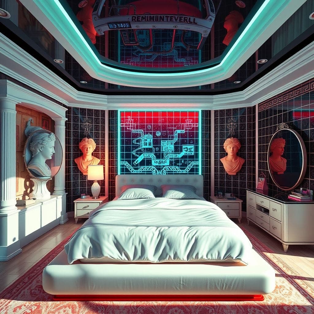 Vaporwave Master Bedroom design example 1