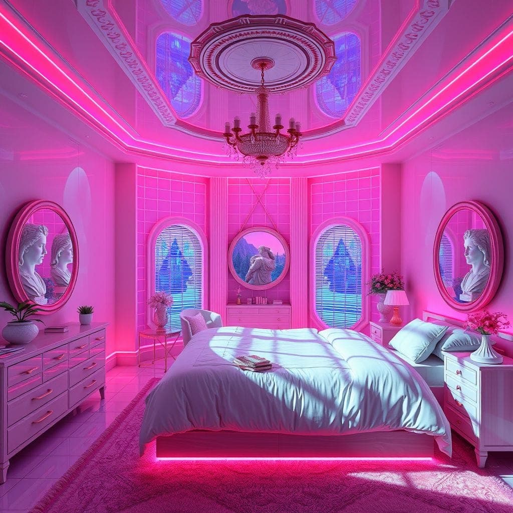 Vaporwave Master Bedroom design example 2