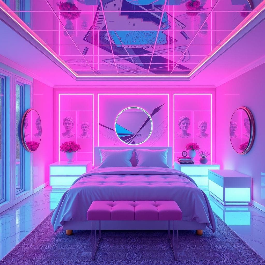 Vaporwave Master Bedroom design example 4