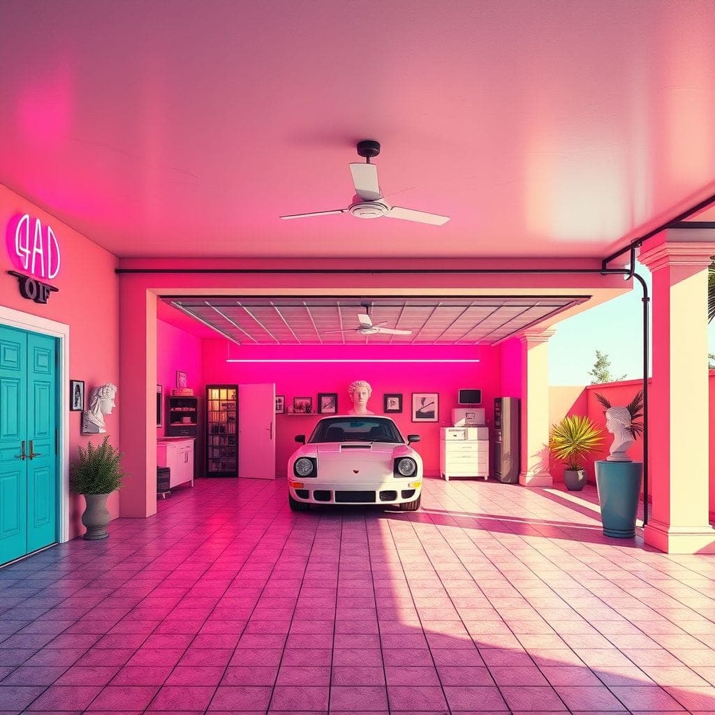 Vaporwave Outdoor Garage design example 2