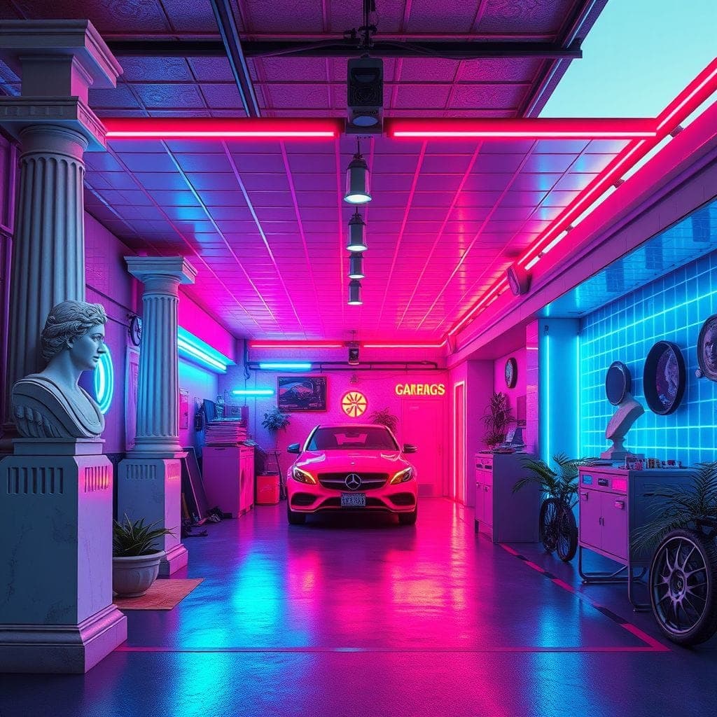 Vaporwave Outdoor Garage design example 3