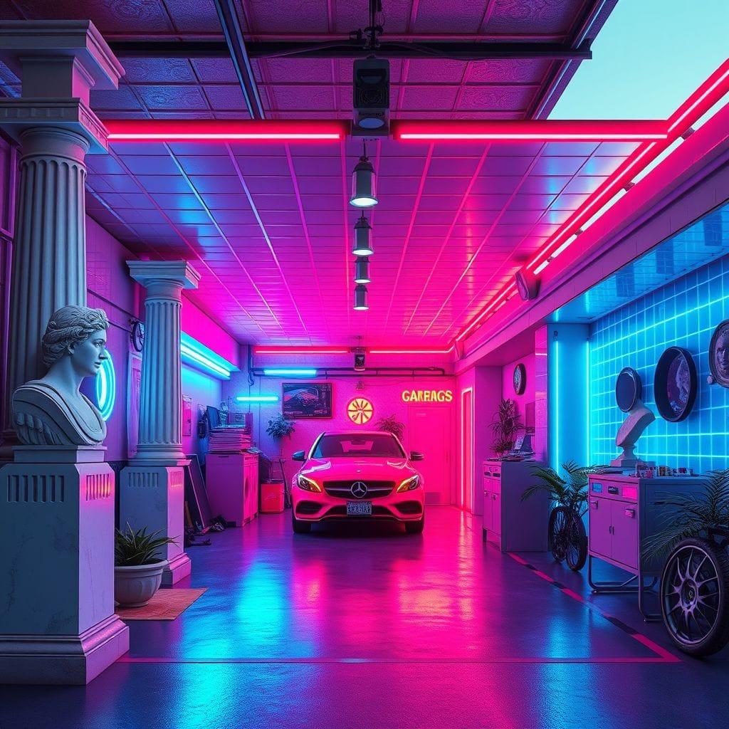 Vaporwave Outdoor Garage design example 3
