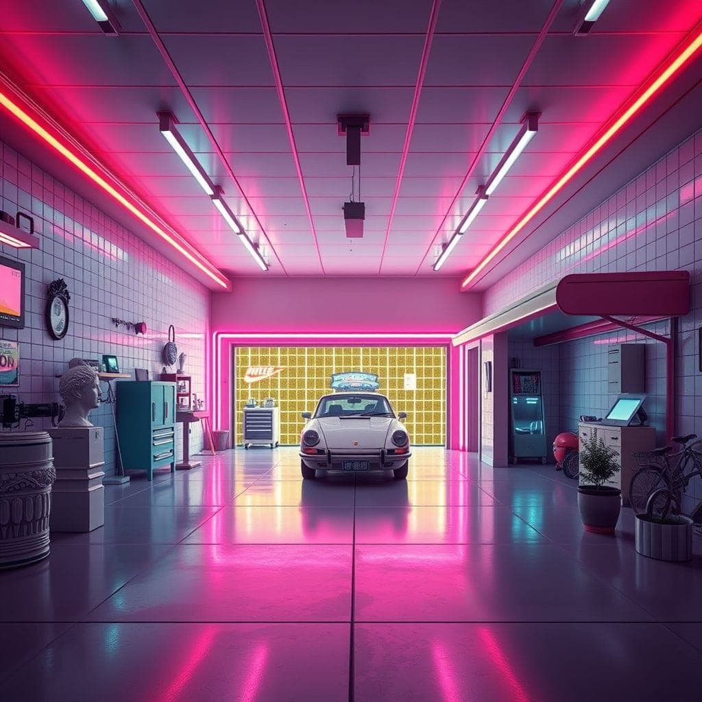 Vaporwave Outdoor Garage design example 4