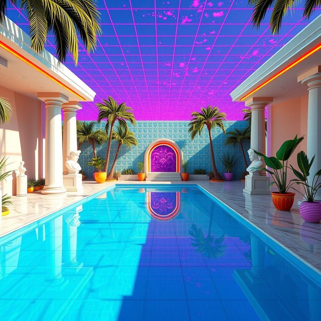 Vaporwave Outdoor Pool Area design example 1