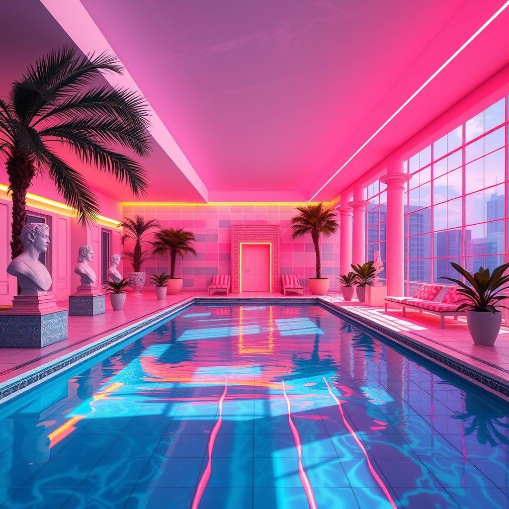 Vaporwave Outdoor Pool Area design example 2