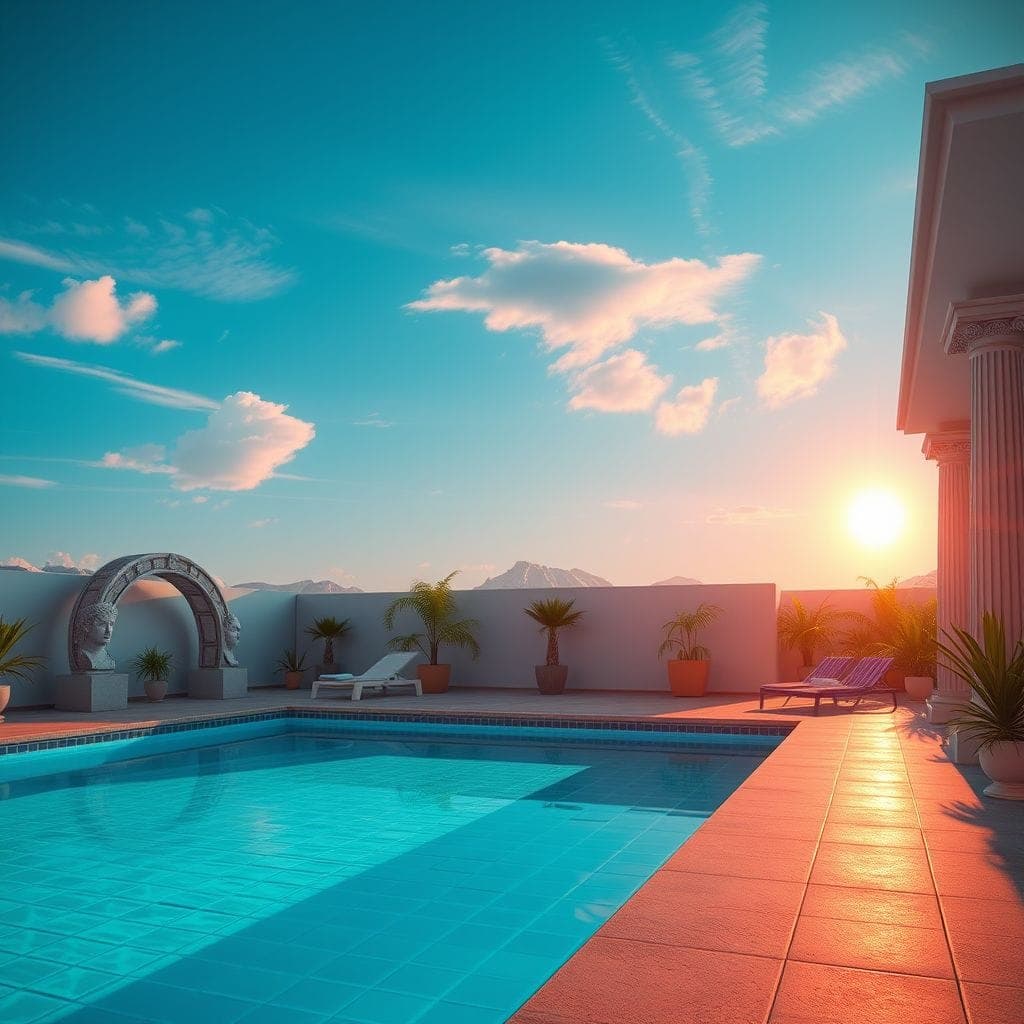 Vaporwave Outdoor Pool Area design example 3