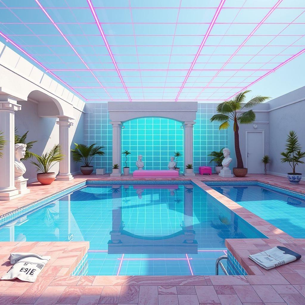 Vaporwave Outdoor Pool Area design example 4