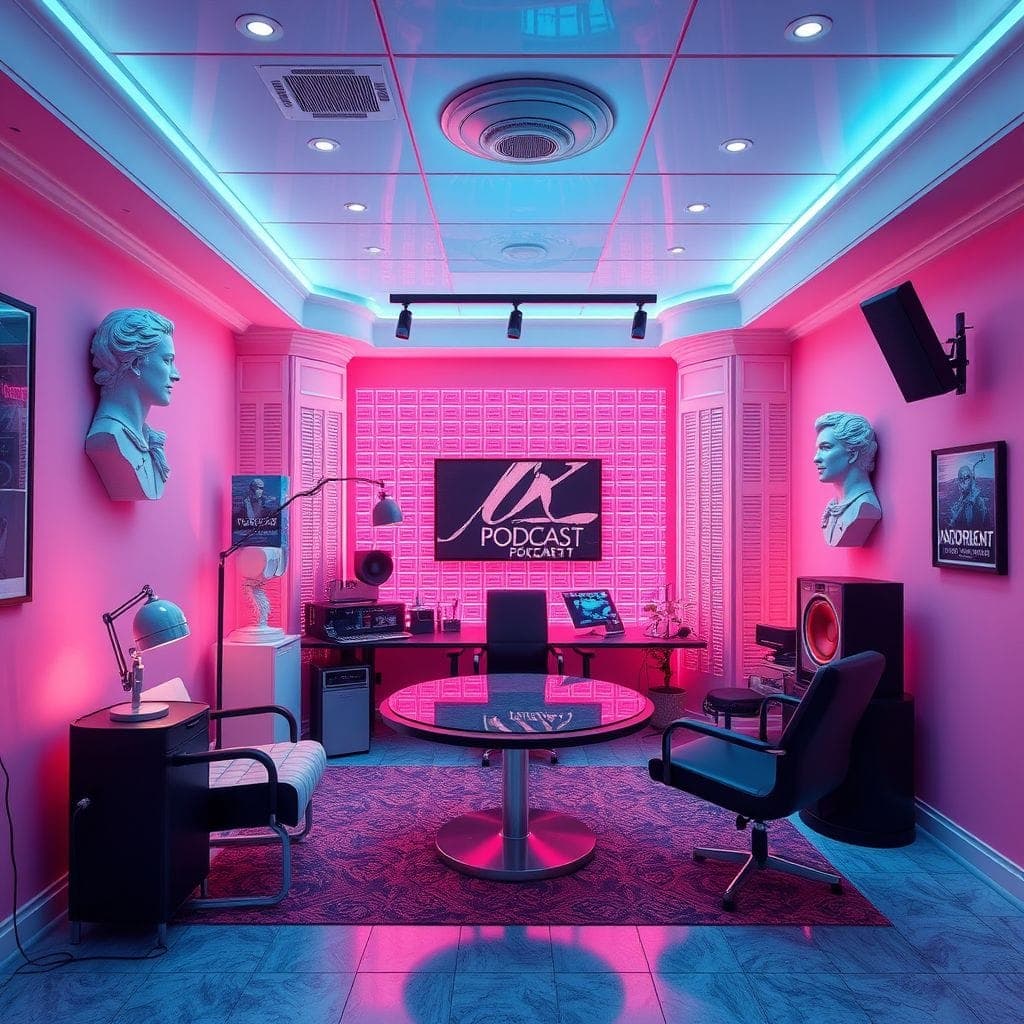 Vaporwave Podcast Studio design example 1