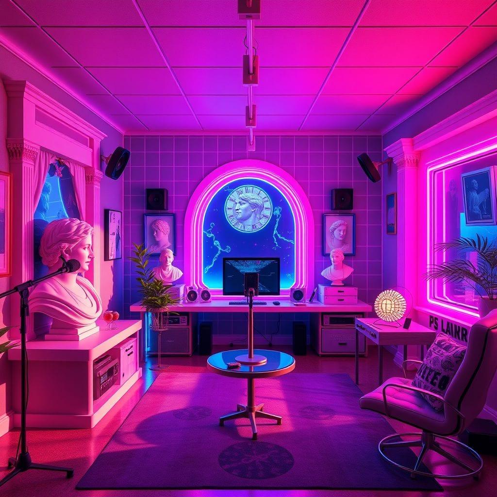 Vaporwave Podcast Studio design example 2