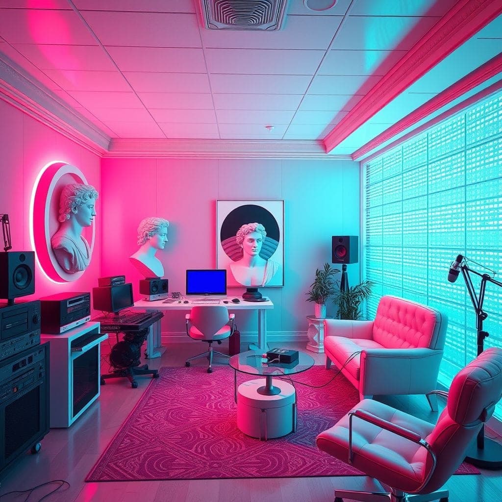 Vaporwave Podcast Studio design example 3