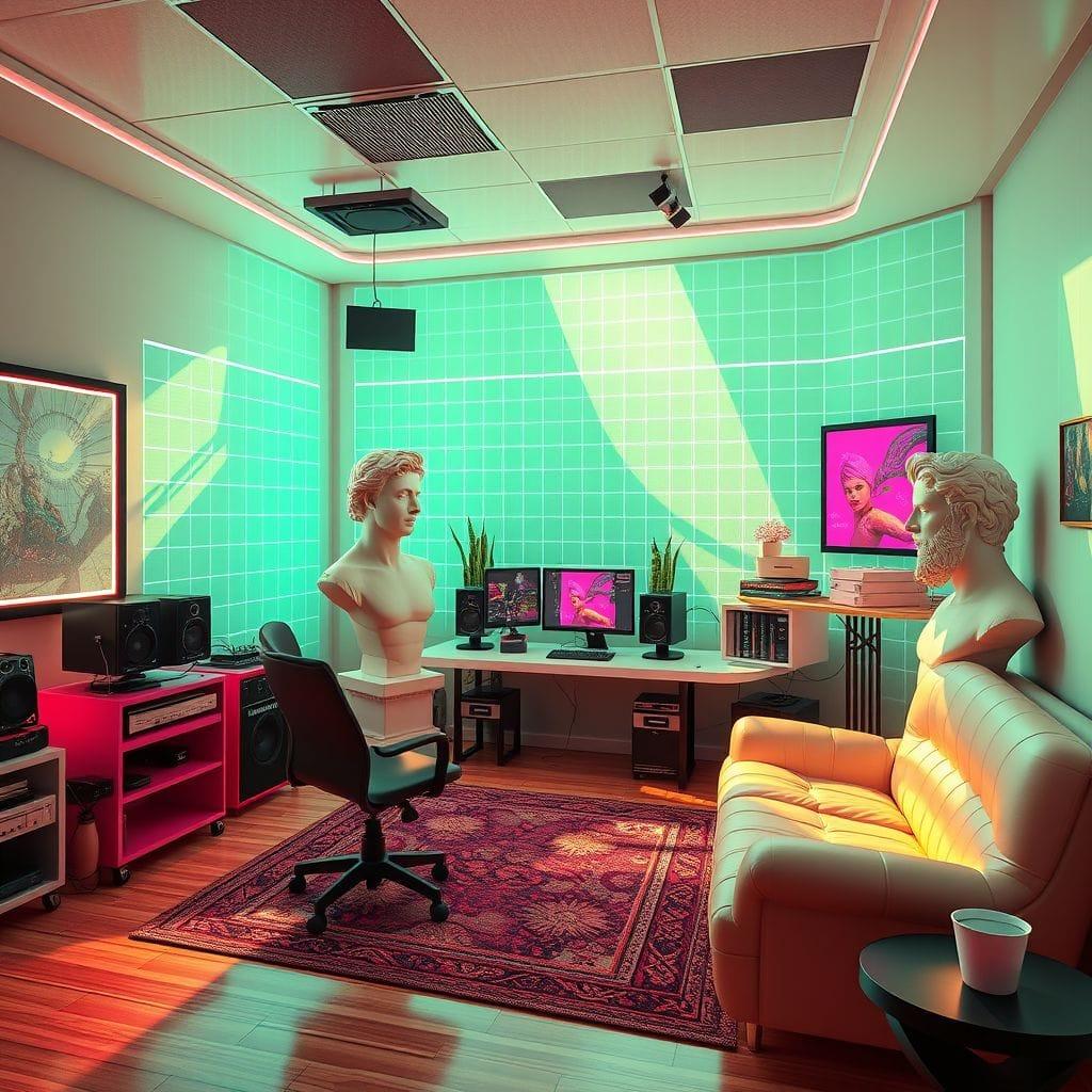Vaporwave Podcast Studio design example 4