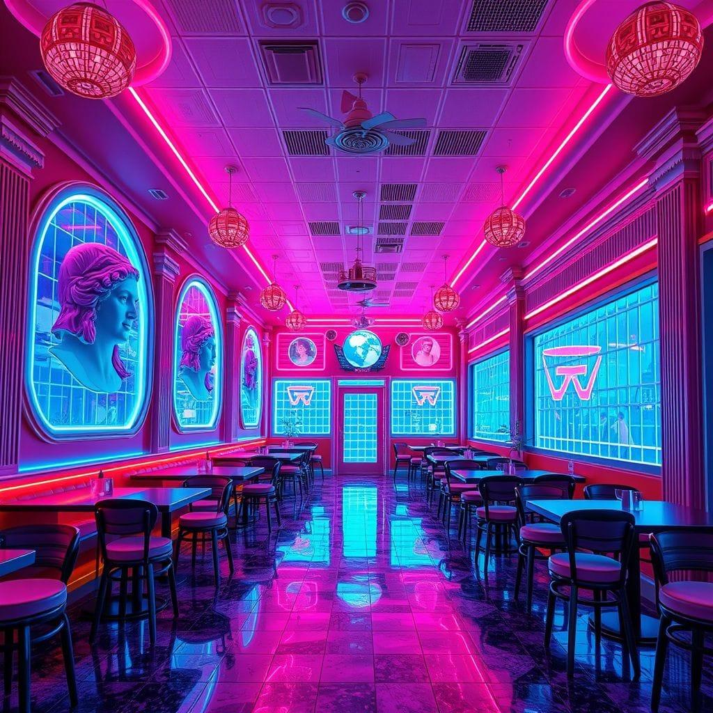 Vaporwave Restaurant design example 1