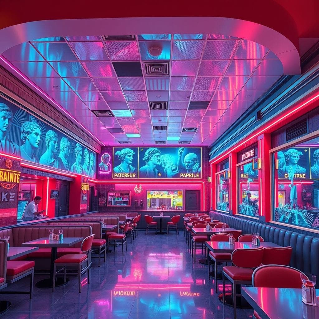 Vaporwave Restaurant design example 2