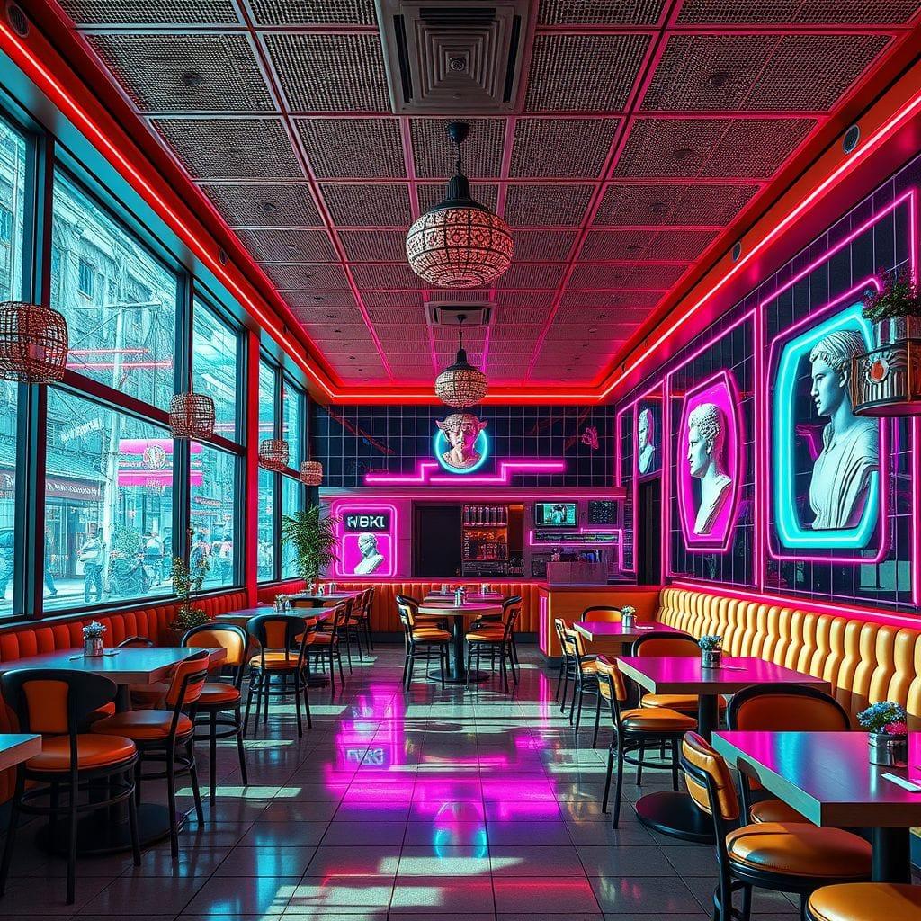 Vaporwave Restaurant design example 3