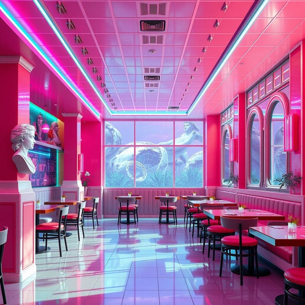 Vaporwave Restaurant design example 4