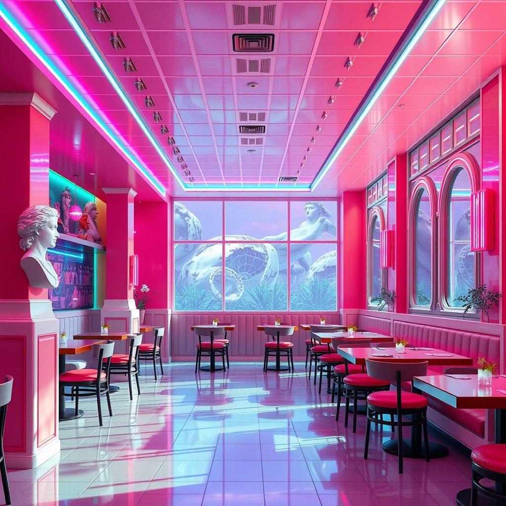 Vaporwave Restaurant design example 4