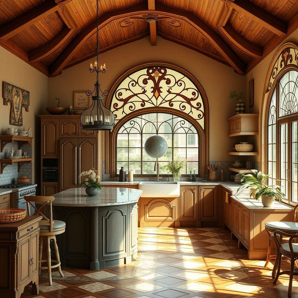 Art Nouveau kitchen living combo - AI Generated