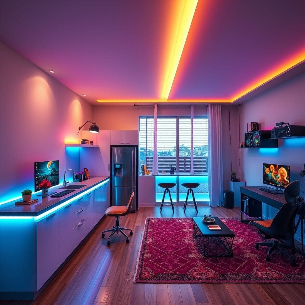 Gaming Room kitchen living combo - AI Generated