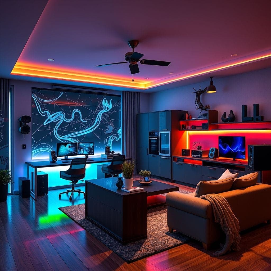 Gaming Room kitchen living combo - AI Generated