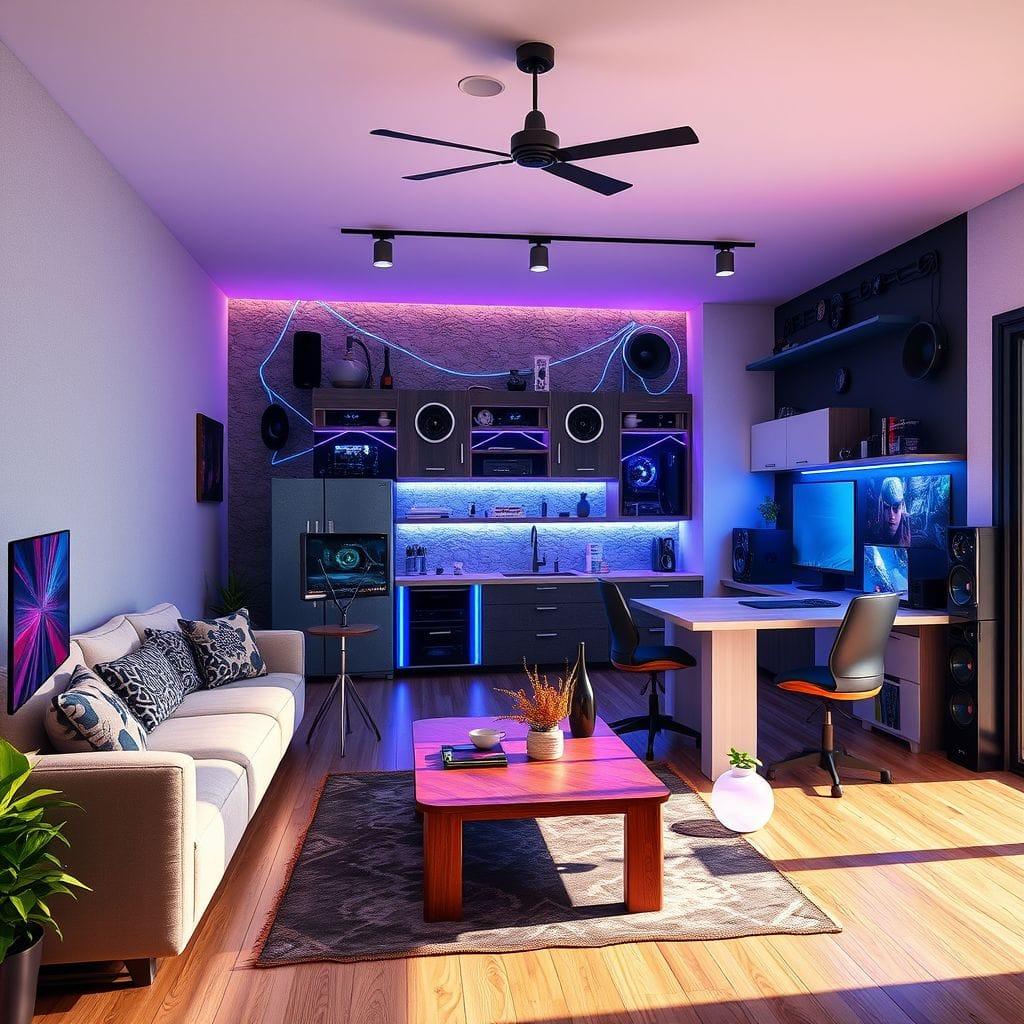 Gaming Room kitchen living combo - AI Generated