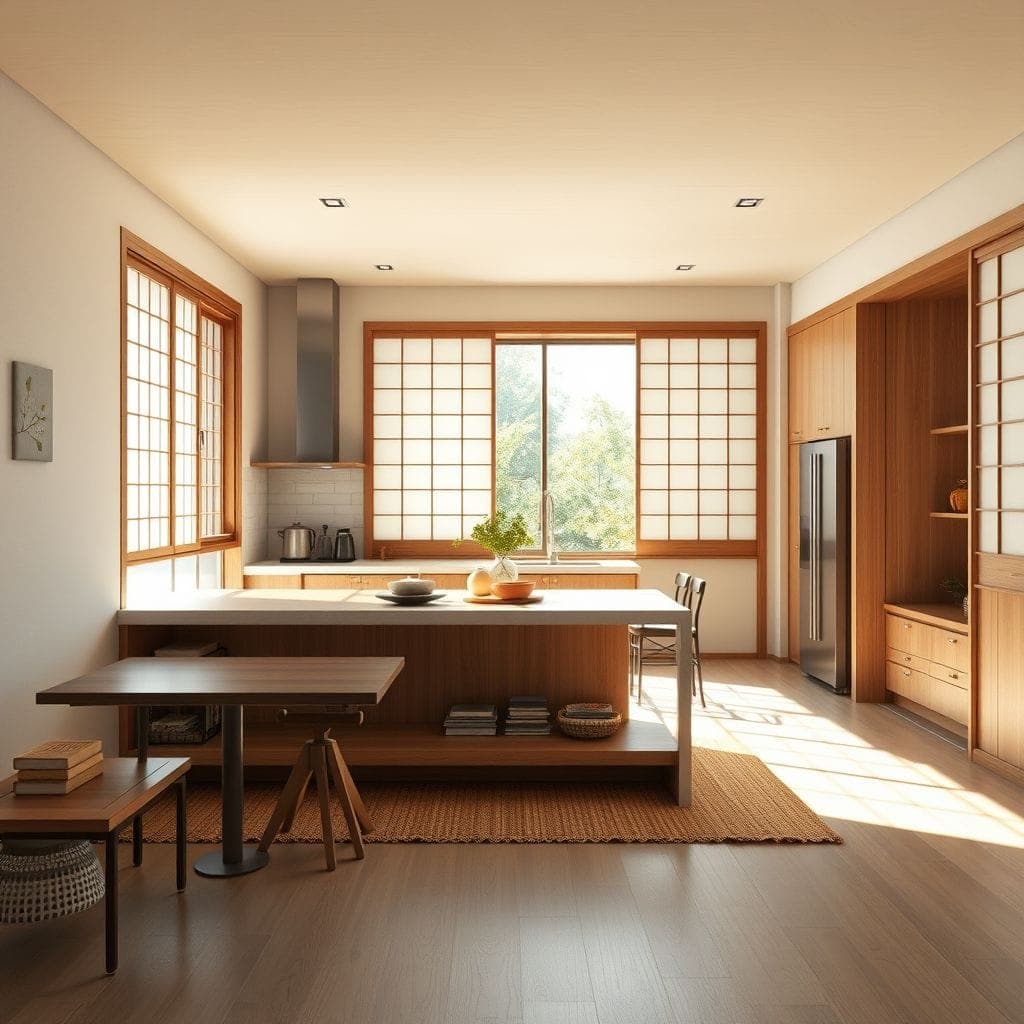 Japanese Design kitchen living combo - AI Generated